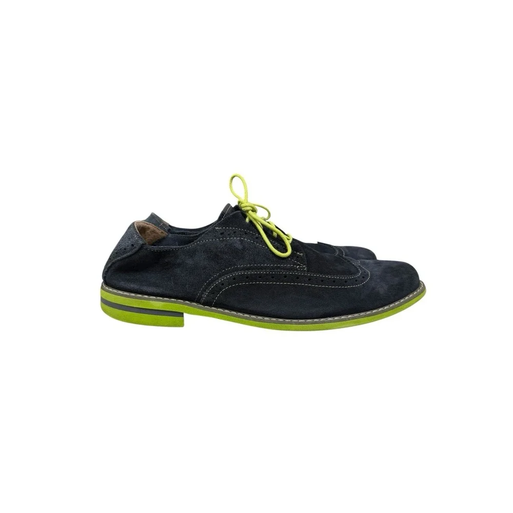 FLORSHEIM WINGTIP SHOES Blue Suede DERBY Chartreuse Sole Size 12M 14115-492‎
